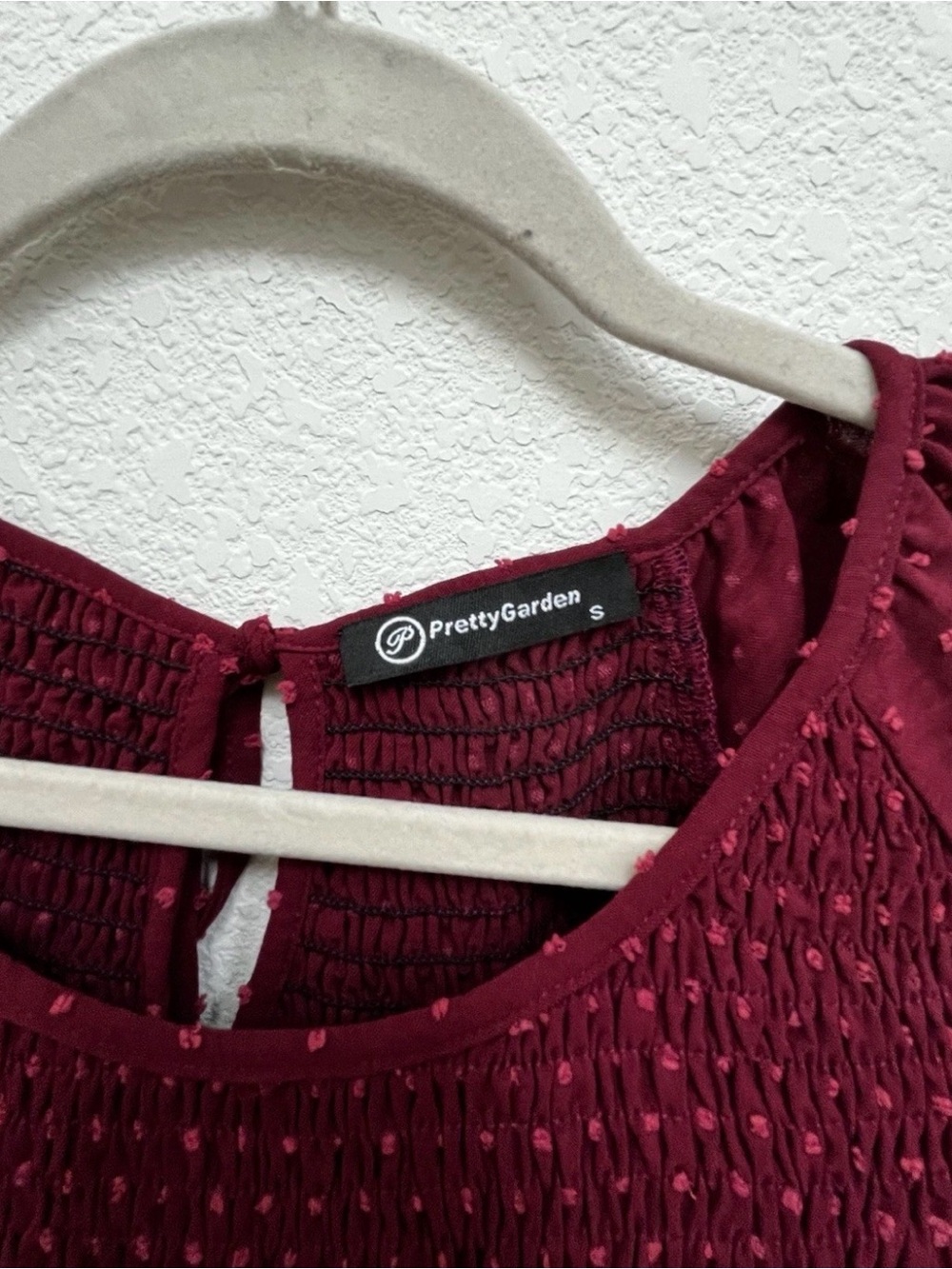 Smocked Bodice Burgundy Maxi Dress with Long Sleeves - Picture 4 of 9